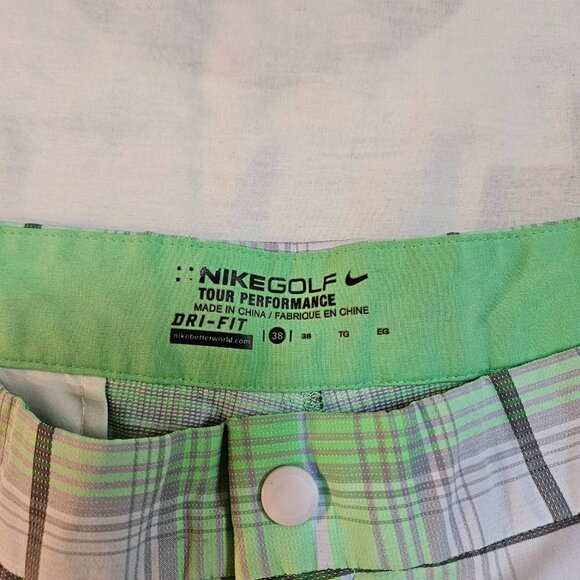 NIKE GOLF Tour Performance Dri-Fit Shorts Mens 38 Bright Green Plaid Spring Club - Picture 2 of 7